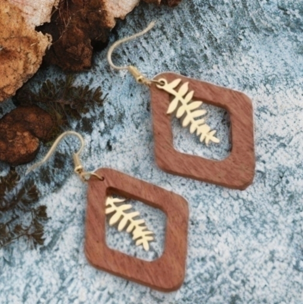ANTHROPOLOGIE WOODEN GRECIAN EARRINGS